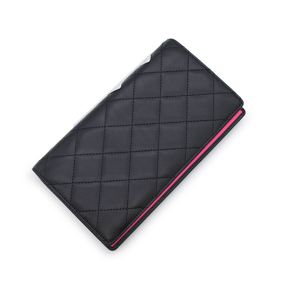 Chanel Cambon Line Long Wallet Black White Pink